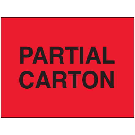 3 x 5" - "Partial Carton" (Fluorescent Red) Labels